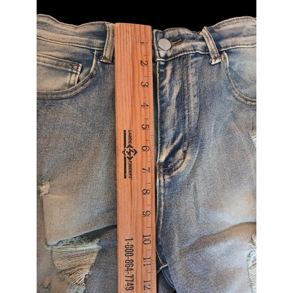 Mens Distressed‎ Denim Shorts Light Blue Wash Frayed Hem Size 30